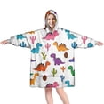 thumbnail image 1 of Wearable Oversized Blanket,White Dinosaurs Cacti Pattern Wearable Blanket Hoodie for Adults,Cozy Hooded Blankets with Super Pockets,Super Warm Fuzzy Pullover for Women & Men, 1 of 6
