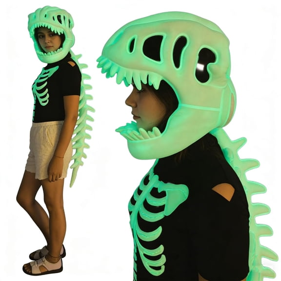 Wearable Plush Dino Costume,Luminous 3D Dinosaur Skeleton Costume with Sound,Dino Skeleton Spine Extension Outfit