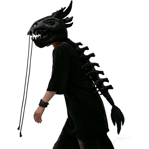Wearable Plush Dragon Costume,3D Dinosaur Skeleton Costume Adults,Black Dragon Skeleton Spine Extension Outfit