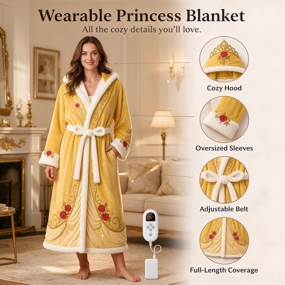 Wearable Princess Blanket Robe For Women, Full Length Hooded Plush Throw with Pockets and Belt, Comfort Cozy Flannel Sherpa Lined House Robe for Home Lounging