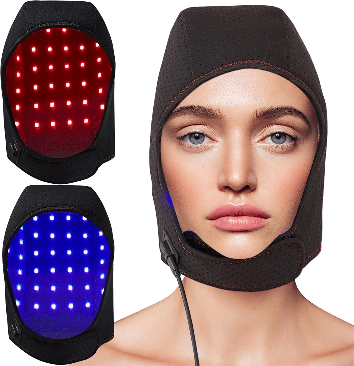 Wearable Red & Blue Light Wrap for Face and Head, Hands-Free Light Device with Adjustable Fit for At-Home Wellness Routines, with Controller