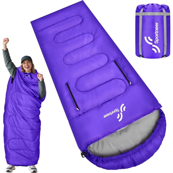 Wearable Sleeping Bag  Purple, 87-Inch Long, All-Season (32  F65  F), Semi-Rectangular, 1-Person, Waterproof Polyester