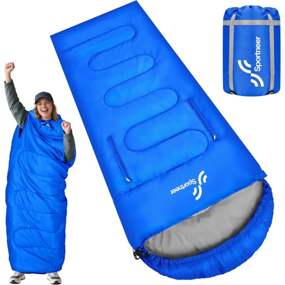 Wearable Sleeping Bag Walkable with Arm Zippers, All-Weather Waterproof, 87-Inch Long, Blue, for Adults (3265 F)