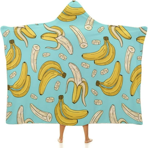 Wearable Throw Blanket Hoodie Warm Cozy Oversized Cloak Coat Onesie Pattern Banana Blue Green for Women Men Kids Teens Home Travel Camping