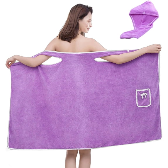Wearable Towels for Women, Plus Size Women's Wearable Shower Skirt, Soft Coral Fleece Towel Wrap with 2-Button Adjustable Closure, Water Absorption & Quick-Drying for Spa & Home