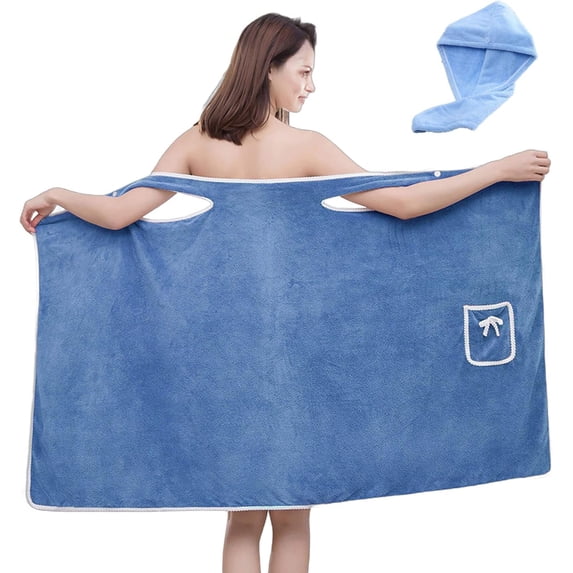 Wearable Towels for Women, Plus Size Women's Wearable Shower Skirt, Soft Coral Fleece Towel Wrap with 2-Button Adjustable Closure, Water Absorption & Quick-Drying for Spa & Home