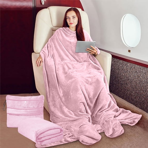 Wearable Travel Blanket, Convertible Shawl Style Secure Closure Cozy Warm Compact Design, Multipurpose Blanket for Home Car Travel Flight Relaxing