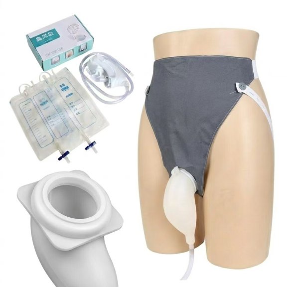 Wearable Urinal System for Men with 2000ml & 1000ml Drainage Bags Breathable Cotton Fixation Underwear Leak-Proof Urinal System