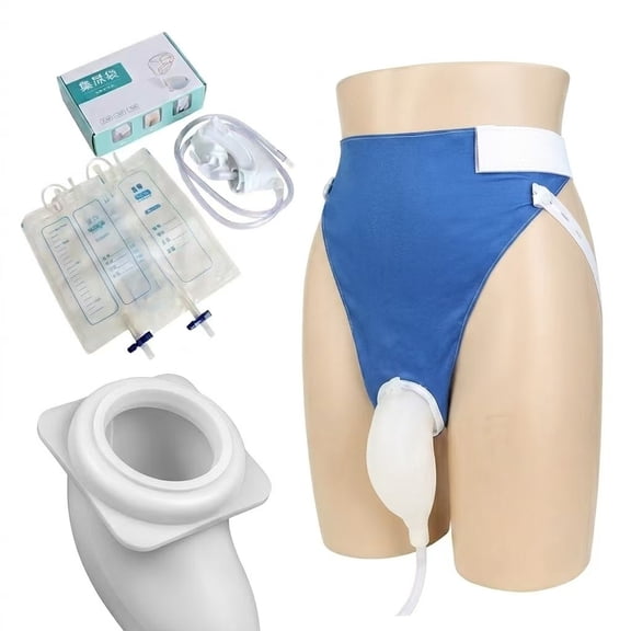 Wearable Urinal System for Men with 2000ml & 1000ml Drainage Bags Breathable Cotton Fixation Underwear Leak-Proof Urinal System