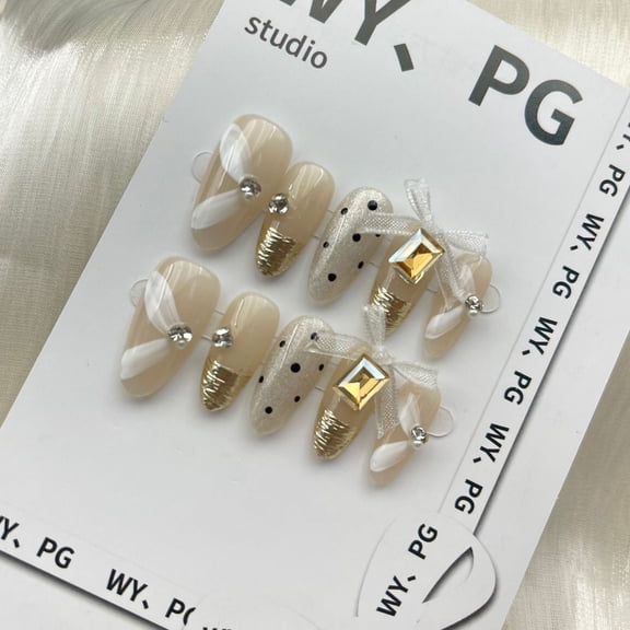 Wearable nails handmade high-grade nude magic mirror French ribbon nail art cat's eye polka dot detachable false nails