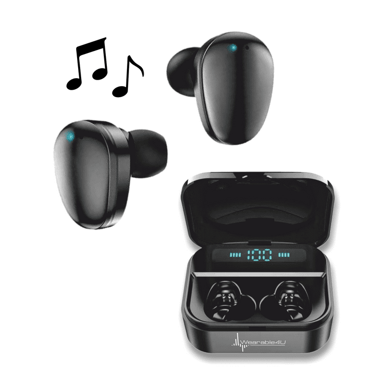 Wearable4U Black Wireless Ear Buds Bluetooth EarBuds with Charging Case  Power Bank 1500 mAh Case 