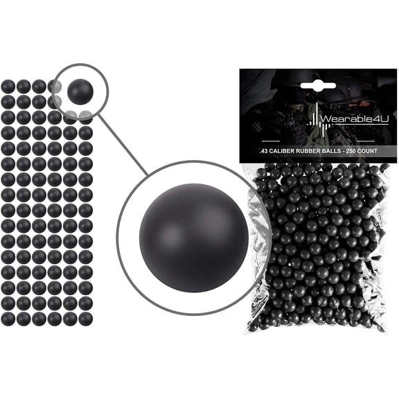 Wearable4U New Reusable Training Soft Rubber Balls 250 pack .43 Caliber (Black Color)