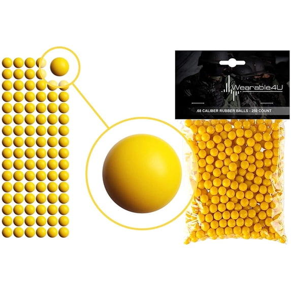 Wearable4U New Reusable Training Soft Rubber Balls 250 pack .68 Caliber (Yellow Color)