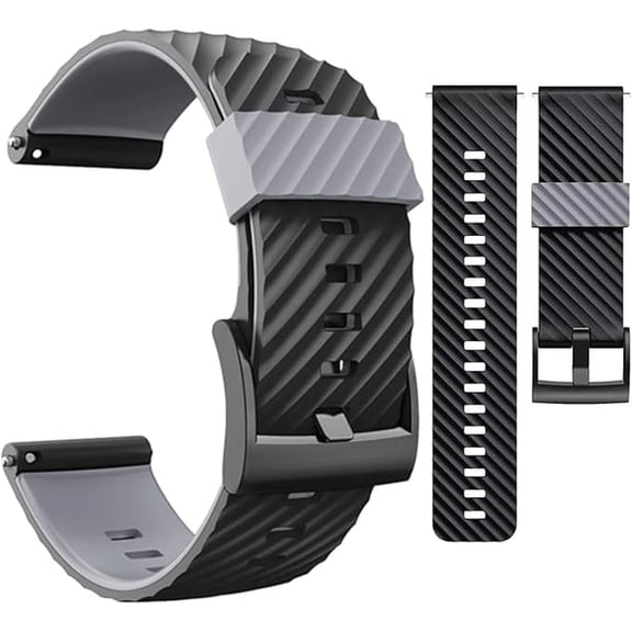 Wearable4U Suunto 7 / Suunto 9 Soft Silicone Wristband Strap 24mm QuickFix (Black/Gray)