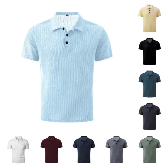 Wearbreeze Shirts for Men, Casual Comfort Polo, Quick Dry Stretch Non-Iron Anti-Wrinkle Shirt Short Sleeve Light Blue 4XL