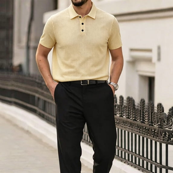 Wearbreeze Shirts for Men, Wearbreeze Polo, Quick Dry Stretch Non-Iron Anti-Wrinkle Shirt Short Sleeve Beige M