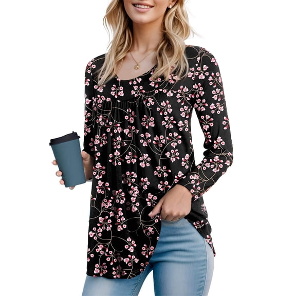 Weardear 2024 Women's Long Sleeve Tops Casual Tunics Tops Loose Shirts Flare Comfy Blouse Elastic Cute