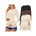 thumbnail image 1 of Weardear 3 Pack Maternity Shirts Long Sleeve Side Ruched Pregnancy Workout Tops with Thumb Hole Casual Crew Neck Tshirts for Women, 1 of 7