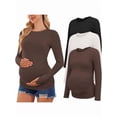 thumbnail image 1 of Weardear 3 Pack Maternity Shirts Long Sleeve Side Ruched Pregnancy Workout Tops with Thumb Hole Casual Crew Neck Tshirts for Women, 1 of 7