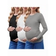 thumbnail image 1 of Weardear 3 Pack Maternity Shirts Ruched Side Long Sleeve Pregnancy Basic T-Shirt Casual Round Neck Pregnant Tops, 1 of 6