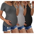 thumbnail image 1 of Weardear 3 Pack Maternity Shirts Side Ruched Pregnant Tee Tops V Neck Short Sleeve Pregnancy Clothes, 1 of 6