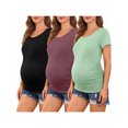 thumbnail image 1 of Weardear 3 Pack Maternity Shirts Side Ruched Short Sleeve Pregnancy Tee Tops Crew Neck Tunic, 1 of 6