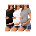 thumbnail image 1 of Weardear 3 Pack Maternity Shirts Side Ruched Short Sleeve Pregnancy Tee Tops Crew Neck Tunic, 1 of 5