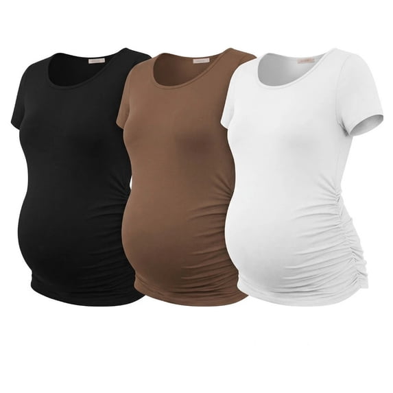 Weardear 3 Pack Maternity Shirts Side Ruched Short Sleeve Pregnancy Tee Tops Crew Neck Tunic