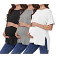 thumbnail image 1 of Weardear 3 Pack Maternity Shirts Split Side Oversized Pregnancy Tops Crew Neck Short Sleeve Postpartum Clothes, 1 of 5