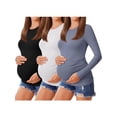 thumbnail image 1 of Weardear 3 Pack Maternity Shirts Womens Long Sleeve Side Ruched Tunic Tops High Elasticity Pregnancy Clothes Crew Neck Basic T Shirt, 1 of 6