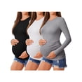 thumbnail image 1 of Weardear 3 Pack Maternity Shirts Womens Long Sleeve Side Ruched Tunic Tops High Elasticity Pregnancy Clothes Crew Neck Basic T Shirt, 1 of 6