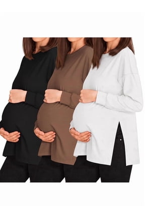 3 Pack Maternity Shirts Womens Long Sleeve Split Side Tunic Tops Casual Pregnancy Clothes