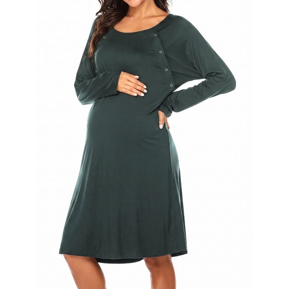 Weardear 3 in 1 Maternity Nursing Dresses Snap Down Back Labor and Delivery Gown Long Sleeve Breastfeeding Dress with Button