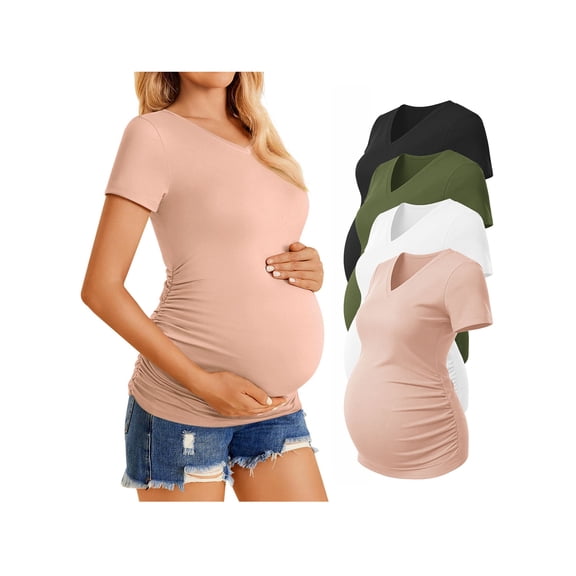 Weardear 4 Pack Maternity Tops Clothes V Neck Short Sleeve Pregnancy T Shirts
