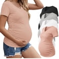 thumbnail image 1 of Weardear 4 Pack Maternity Shirts Side Ruched Pregnant Tee Tops V Neck Short Sleeve Pregnancy Clothes, 1 of 6