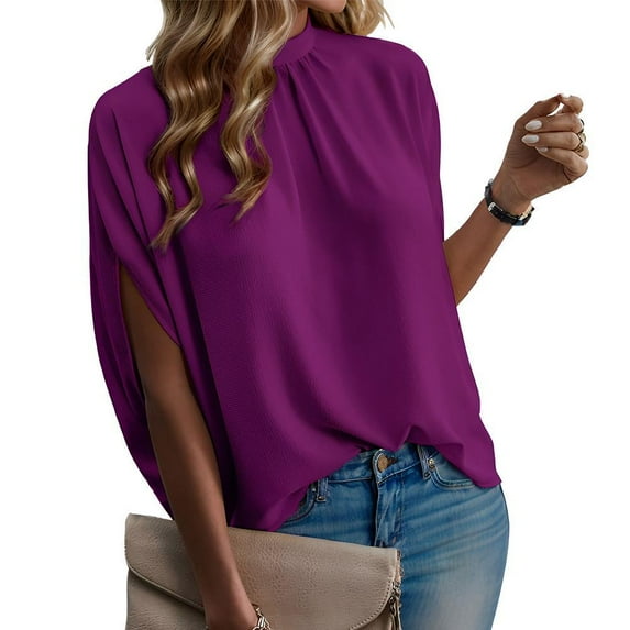 Weardear Bell Sleeve Tops for Women Casual Tie Back Elegant Dolman Sleeve Blouse Mock Neck Tops Silk Shirts