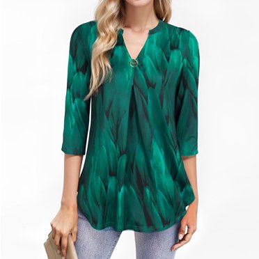 COFNEW Women's 3/4 Sleeve Tunic Tops - V-Neck Blouses For Casual & Dressy Occasions