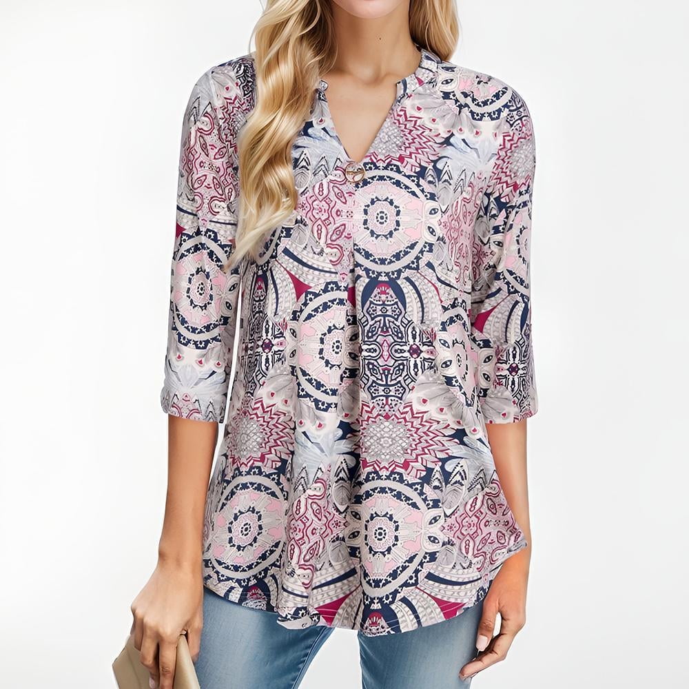 Damen Bluse Mit 3/4 Ärmeln Aus Chiffon - Leicht & Lässig Mit V-Ausschnitt