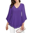 thumbnail image 1 of Weardear Chiffon Blouses for Women 3/4 Ruffle Sleeve V Neck Double Layers Shirts Summer Flowy Ladies Tops, 1 of 7