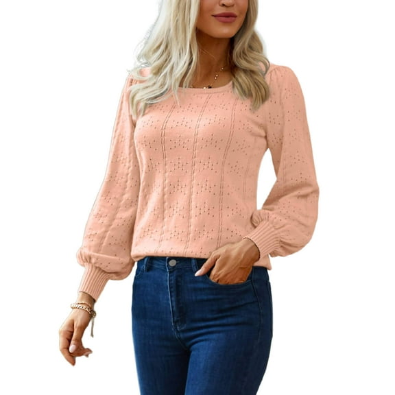 Weardear Crochet Tops for Women 2025 Fall Square Neck Sweater Casual Puff Sleeve Cute Tunic Pullover
