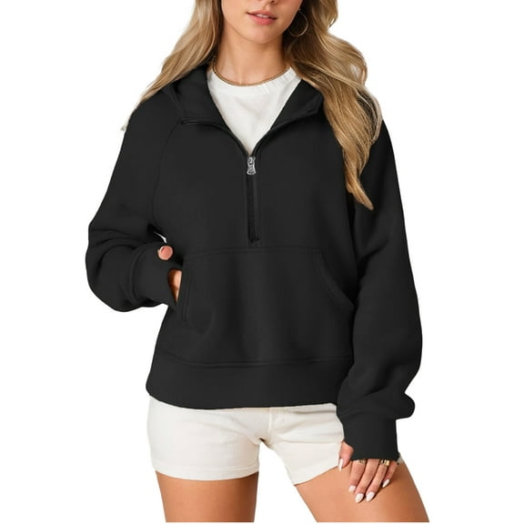 Weardear Womens Half Zip Sweatshirt Cropped Hoodie Fleece Jacket Quarter Zip Pullover