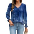 thumbnail image 1 of Weardear Long Sleeve Tops for Women Casual V Neck Loose Chiffon Work Blouse Smocked Tunic Shirts, 1 of 7