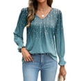 thumbnail image 1 of Weardear Long Sleeve Tops for Women Casual V Neck Loose Chiffon Work Blouse Smocked Tunic Shirts, 1 of 7