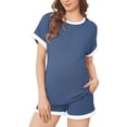 thumbnail image 1 of Weardear Maternity Outfits Set 2 Piece Matching Sets Waffle Knit Raglan Short Sleeve Tops and Shorts with Pockets Casual Pregnancy Loungewear, 1 of 6