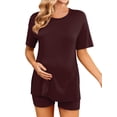 thumbnail image 1 of Weardear Maternity Sets 2 Piece Outfits Drop Shoulder Short Sleeve Split Side Shirts and Biker Shorts Summer Pregnancy Clothes, 1 of 6