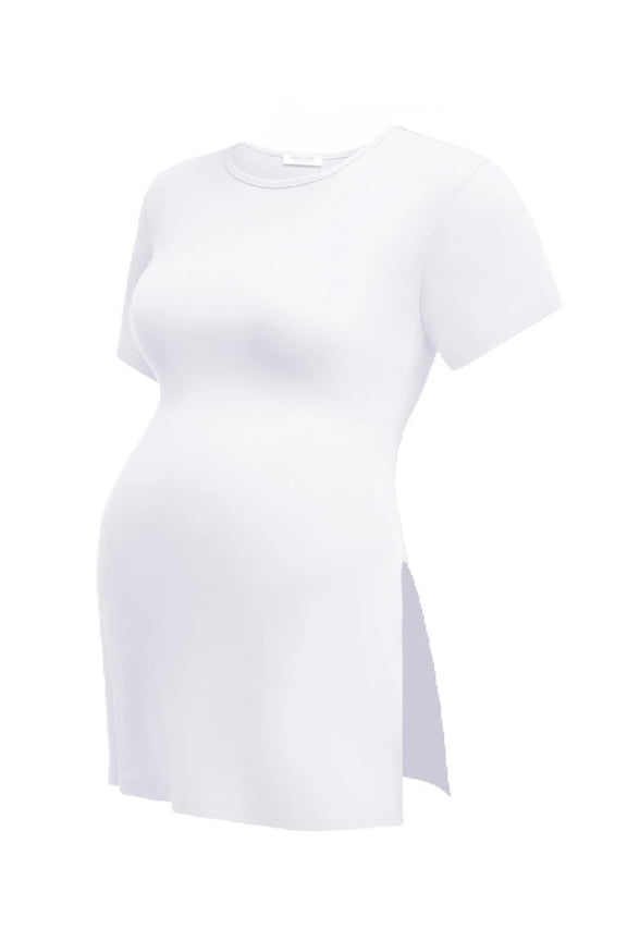 Maternity Shirts Side Split Tops Short Sleeve Crew Neck Tops(1 pack )