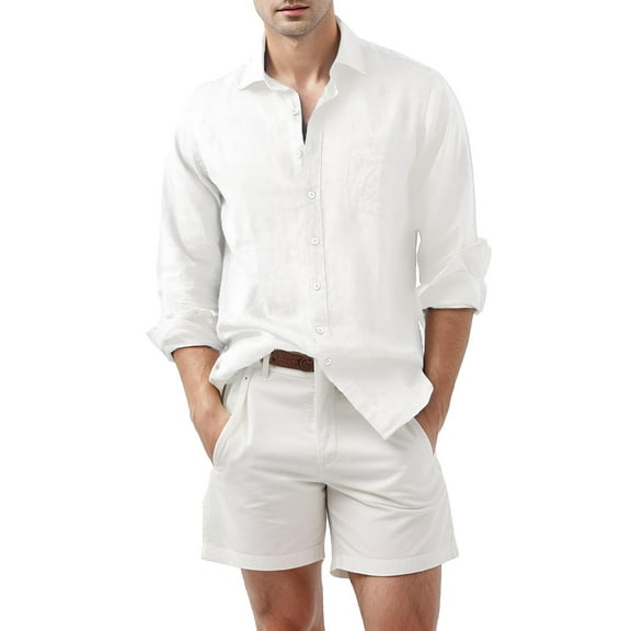 Weardear Men's Cotton Linen Casual Stylish Button Down Shirt Long Sleeve Dress Shirts