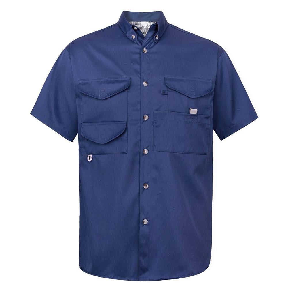 Weardear Men's Short Sleeve Fishing Shirt Sun Protection Travel Work Shirts  Casual Button Shirts with Zipper Pockets 