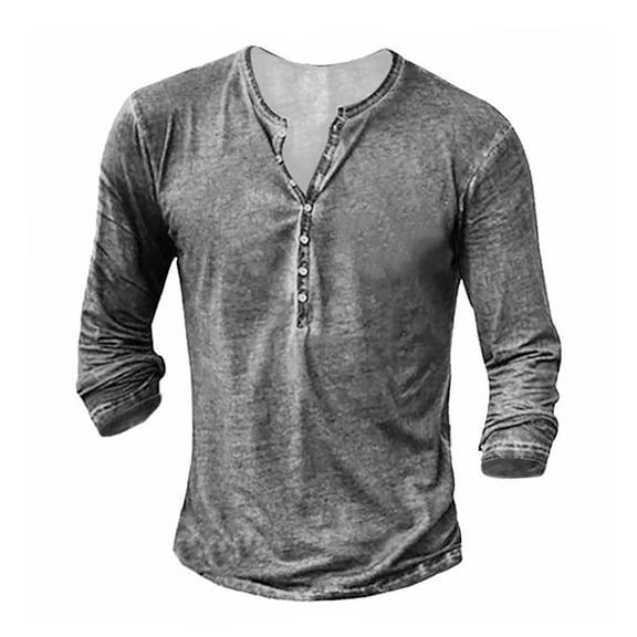 Weardear Mens Distressed Henley Shirts Front Placket Retro Long Sleeve Tee Shirts Casual Button Down Washed T-Shirts for Men