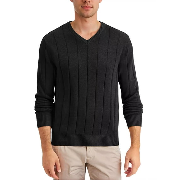 Weardear Mens Drop-Needle V Neck Sweater Wide-Striped Pullover Tops